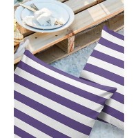 Alageo Outdoor Waterproof Pillow Covers For Patio Furniture Purple And White Stripes Decorative Throw Pillow Cover Solid Striped