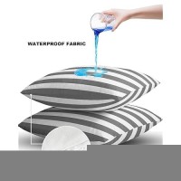 Alageo Outdoor Waterproof Pillow Covers For Patio Furniture Grey And White Stripes Decorative Throw Pillow Cover Solid Striped P