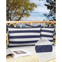 Lumbar Throw Pillow Covers 12X20 Outdoor Waterproof Pillow Covers For Patio Furniture Nautical Striped Throw Pillow Cover Navy B