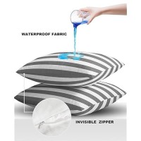 Alageo Outdoor Waterproof Pillow Covers For Patio Furniture Grey And White Stripes Decorative Throw Pillow Cover Solid Striped P