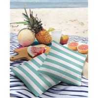 Alageo Outdoor Waterproof Pillow Covers For Patio Furniture Solid Striped Decorative Throw Pillow Cover Teal Blue Pillowcases Se