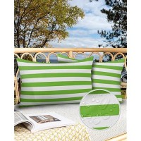 Lumbar Throw Pillow Covers 12X20 Outdoor Waterproof Pillow Covers For Patio Furniture Green White Stripes Decorative Throw Pillo