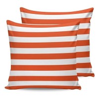 Alageo Outdoor Waterproof Pillow Covers For Patio Furniture Orange And White Stripes Decorative Throw Pillow Cover Solid Striped