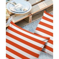 Alageo Outdoor Waterproof Pillow Covers For Patio Furniture Orange And White Stripes Decorative Throw Pillow Cover Solid Striped