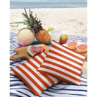 Alageo Outdoor Waterproof Pillow Covers For Patio Furniture Orange And White Stripes Decorative Throw Pillow Cover Solid Striped