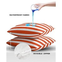 Alageo Outdoor Waterproof Pillow Covers For Patio Furniture Orange And White Stripes Decorative Throw Pillow Cover Solid Striped