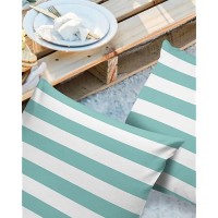 Alageo Outdoor Waterproof Pillow Covers For Patio Furniture Solid Striped Decorative Throw Pillow Cover Teal Blue Pillowcases Se