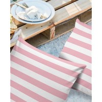 Alageo Outdoor Waterproof Pillow Covers For Patio Furniture Pink And White Stripes Decorative Throw Pillow Cover Solid Striped P