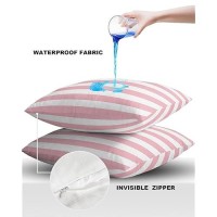 Alageo Outdoor Waterproof Pillow Covers For Patio Furniture Pink And White Stripes Decorative Throw Pillow Cover Solid Striped P