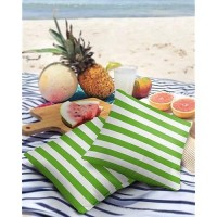 Alageo Outdoor Waterproof Pillow Covers For Patio Furniture Green And White Stripes Decorative Throw Pillow Cover Solid Striped