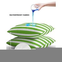 Alageo Outdoor Waterproof Pillow Covers For Patio Furniture Green And White Stripes Decorative Throw Pillow Cover Solid Striped