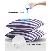 Alageo Outdoor Waterproof Pillow Covers For Patio Furniture Purple And White Stripes Decorative Throw Pillow Cover Solid Striped