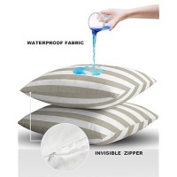 Alageo Outdoor Waterproof Pillow Covers For Patio Furniture Solid Striped Decorative Throw Pillow Cover Beige Pillowcases Set Of