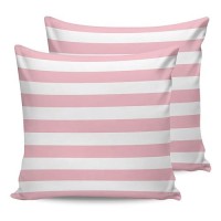 Alageo Outdoor Waterproof Pillow Covers For Patio Furniture Pink And White Stripes Decorative Throw Pillow Cover Solid Striped P