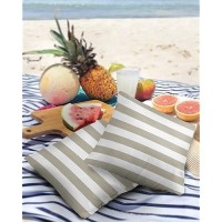 Alageo Outdoor Waterproof Pillow Covers For Patio Furniture Solid Striped Decorative Throw Pillow Cover Beige Pillowcases Set Of