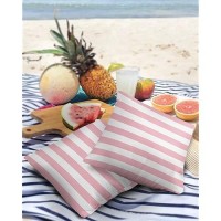 Alageo Outdoor Waterproof Pillow Covers For Patio Furniture Pink And White Stripes Decorative Throw Pillow Cover Solid Striped P