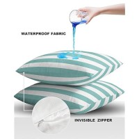 Alageo Outdoor Waterproof Pillow Covers For Patio Furniture Solid Striped Decorative Throw Pillow Cover Teal Blue Pillowcases Se