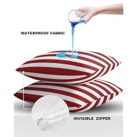 Outdoor Waterproof Pillow Covers For Patio Furniture Merry Christmas Decorative Throw Pillow Cover Red And White Stripes Pillowc