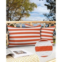 Lumbar Throw Pillow Covers 12X20 Outdoor Waterproof Pillow Covers For Patio Furniture Orange And White Stripes Throw Pillow Cove