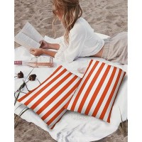 Lumbar Throw Pillow Covers 12X20 Outdoor Waterproof Pillow Covers For Patio Furniture Orange And White Stripes Throw Pillow Cove