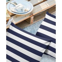 Outdoor Waterproof Pillow Covers For Patio Furniture Solid Nautical Striped Decorative Throw Pillow Cover Navy Blue Pillowcases