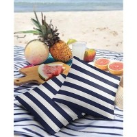 Outdoor Waterproof Pillow Covers For Patio Furniture Solid Nautical Striped Decorative Throw Pillow Cover Navy Blue Pillowcases