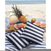 Outdoor Waterproof Pillow Covers For Patio Furniture Solid Nautical Striped Decorative Throw Pillow Cover Navy Blue Pillowcases