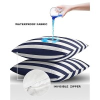 Outdoor Waterproof Pillow Covers For Patio Furniture Solid Nautical Striped Decorative Throw Pillow Cover Navy Blue Pillowcases