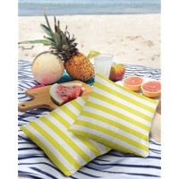 Alageo Outdoor Waterproof Pillow Covers For Patio Furniture Yellow And White Stripes Decorative Throw Pillow Cover Solid Striped