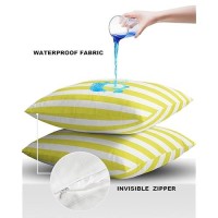 Alageo Outdoor Waterproof Pillow Covers For Patio Furniture Yellow And White Stripes Decorative Throw Pillow Cover Solid Striped