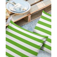 Alageo Outdoor Waterproof Pillow Covers For Patio Furniture Green And White Stripes Decorative Throw Pillow Cover Solid Striped