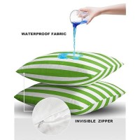 Alageo Outdoor Waterproof Pillow Covers For Patio Furniture Green And White Stripes Decorative Throw Pillow Cover Solid Striped