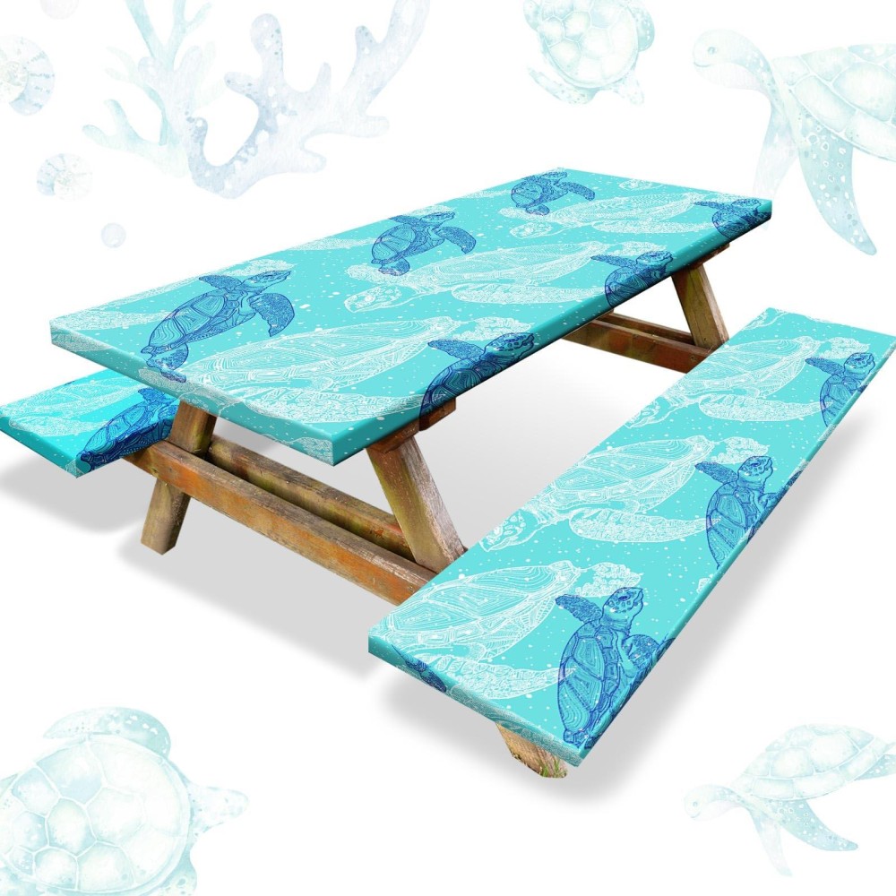 3 Pcs Vinyl Picnic Table And Bench Fitted Tablecloth Cover Set 6 Ft 30 X 72 Inch Flannel Backing Rectangular Elastic Edged Picni