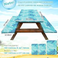 3 Pcs Vinyl Picnic Table And Bench Fitted Tablecloth Cover Set 6 Ft 30 X 72 Inch Flannel Backing Rectangular Elastic Edged Picni