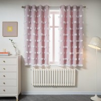 Mysky Home Double Layer Curtains For Girls Bedroom Kids Curtain White Pom Pom Sheer Window Curtains 2 Panels Pink Curtains Gromm