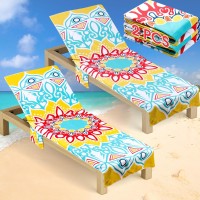 Oudain 2 Pcs Beach Chair Covers With Side Pockets Boho Pool Chaise Lounge Cover Mandala Microfiber Chaise Lounge Chair Towel Cov