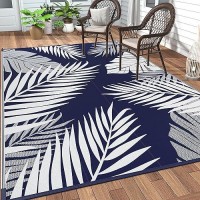 Genimo Outdoor Rug 5' X 8' Waterproof For Patios Clearance  Reversible Outdoor Plastic Straw Camping Rug Carpet  Large Area Rugs Mats For Rv  Picnic  Backyard  Deck  Balcony  Porch  Beach  Blue&White