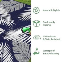 Genimo Outdoor Rug 5' X 8' Waterproof For Patios Clearance  Reversible Outdoor Plastic Straw Camping Rug Carpet  Large Area Rugs Mats For Rv  Picnic  Backyard  Deck  Balcony  Porch  Beach  Blue&White