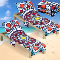 Oudain 2 Pcs Beach Chair Covers With Side Pockets Boho Pool Chaise Lounge Cover Mandala Microfiber Chaise Lounge Chair Towel Cov