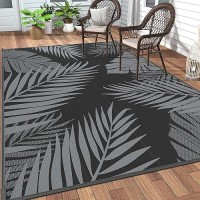 Genimo Outdoor Rug 5' X 8' Waterproof For Patios Clearance  Reversible Outdoor Plastic Straw Camping Rug Carpet  Large Area Rugs Mats For Rv  Picnic  Backyard  Deck  Balcony  Porch  Beach  Black&Grey