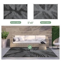 Genimo Outdoor Rug 5' X 8' Waterproof For Patios Clearance  Reversible Outdoor Plastic Straw Camping Rug Carpet  Large Area Rugs Mats For Rv  Picnic  Backyard  Deck  Balcony  Porch  Beach  Black&Grey