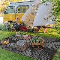 Genimo Outdoor Rug 5' X 8' Waterproof For Patios Clearance  Reversible Outdoor Plastic Straw Camping Rug Carpet  Large Area Rugs Mats For Rv  Picnic  Backyard  Deck  Balcony  Porch  Beach  Black&Grey