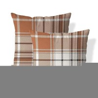 Aofanggo Set Of 2 Fall Pillow Covers Autumn Decorative Throw Pillow Cases 18X18 Inch Orange Grey Plaids Cushion Covers Faux Line