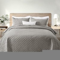 Exclusivo Mezcla Soft Quilt Set Queen Full Size 3 Pieces Lightweight Quilts Light Grey Bedspreads Coverlets Bedding Set For All