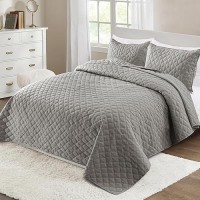 Exclusivo Mezcla Soft Quilt Set Queen Full Size 3 Pieces Lightweight Quilts Light Grey Bedspreads Coverlets Bedding Set For All