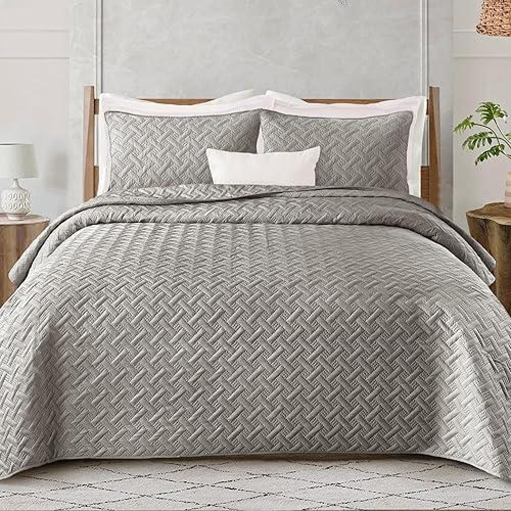 Exclusivo Mezcla Soft Quilt Set Twin Size 2 Pieces Lightweight Quilts Light Grey Bedspreads Coverlets Bedding Set For All Seaso