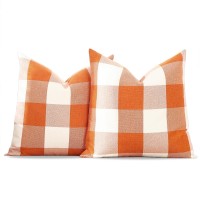 Carrie Home Burnt Orange Outdoor Fall Throw Pillow Covers 16X16 Set Of 2 Buffalo Plaid 16 X 16 Outdoor Decorative Halloween Pill