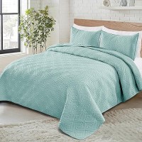 Exclusivo Mezcla Quilt Set King Size 3 Pieces Soft Lightweight Quilts Aqua Bedspreads Coverlets Classic Pattern Bedding Set For