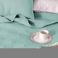 Exclusivo Mezcla Quilt Set King Size 3 Pieces Soft Lightweight Quilts Aqua Bedspreads Coverlets Classic Pattern Bedding Set For