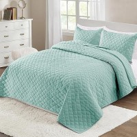 Exclusivo Mezcla Soft Quilt Set King Size 3 Pieces Lightweight Quilts Aqua Bedspreads Coverlets Bedding Set For All Seasons Gr